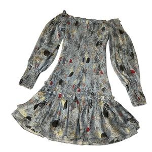 Alexis (Intermix) Light Blue Aquamarine Floral Silk Ruched Mini Dress size XS